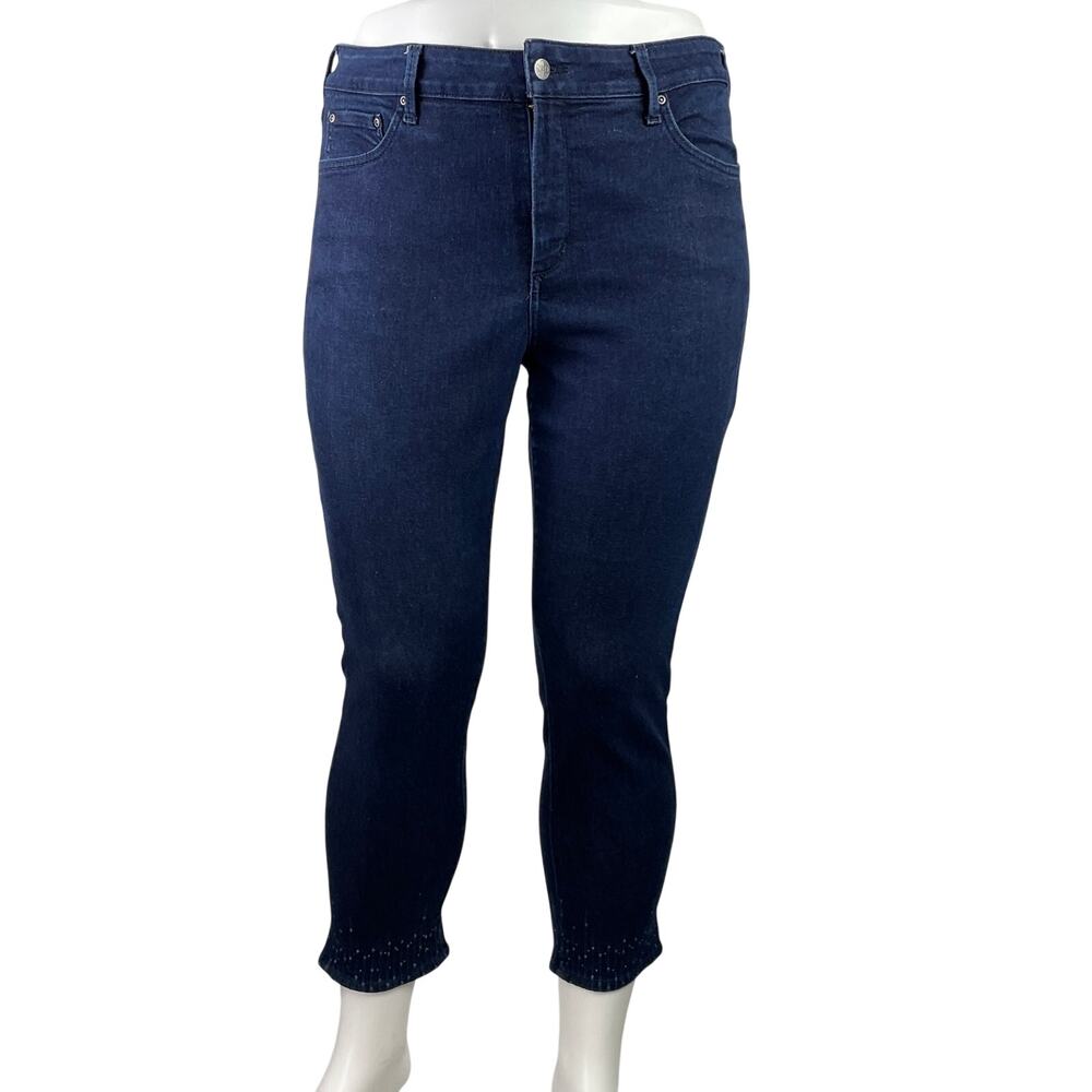 NYDJ Sheri Blue Dark Wash LiftxTuck Ankle Straight Stretch Denin Jeans Size 16
